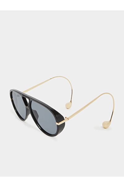 Styli Black Aviator Sunglasses with Gold Accent