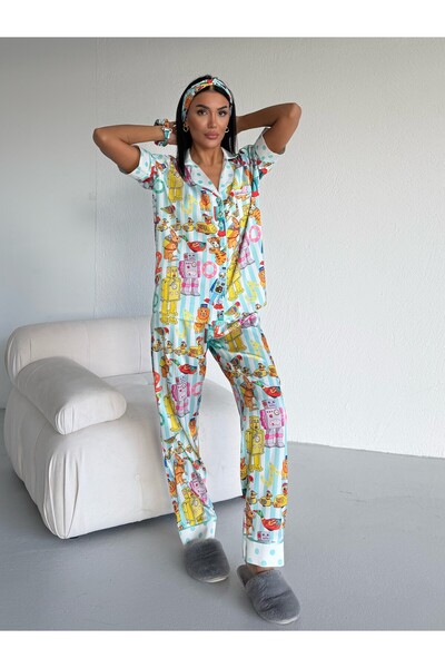 delis Women's two-piece pajama set, with buttons – 2500373, Multicolor print