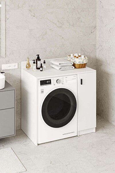 Hofga Tirza Çamaşır Makinası Dolabı 2 Raflı 1 Kapaklı Banyo Dolabı Beyaz