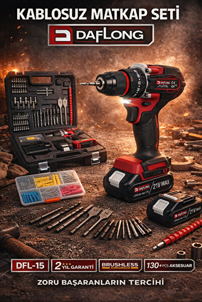 DAFLONG 21V KÖMÜRSÜZ ÇELİK MANDREN ÇELİK SANZUMAN ŞARJLI MATKAP DFL-15