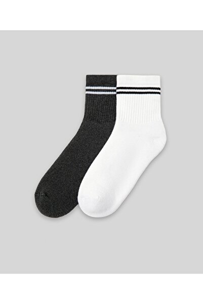 MONSIEUR CHAUSSETTE Striped Unicolor Half Towel Socks 2-Pack