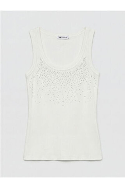 LC Waikiki New Season White U-Neck Stoned Women's Undershirt