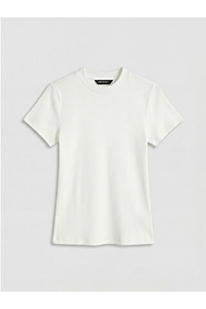 LC Waikiki New Season White Crew Neck Women's Ribbed T-Shirt
