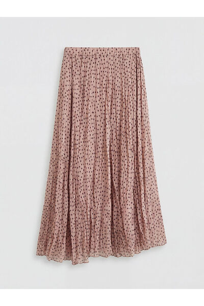 LC Waikiki Ροζ φούστα σιφόν με πουά και ελαστική μέση