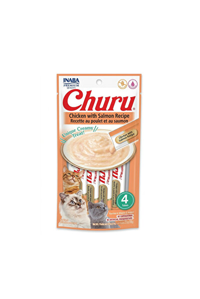 Inaba وجبات تشورو للقطط بنكهة الدجاج والسلمون - 4 أنابيب (56 جرام)