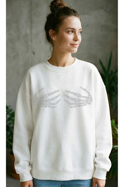 ZAVIXO Γυναικείο Φούτερ με Σχέδιο Χειροποίητης Στάμπας Τσάντας