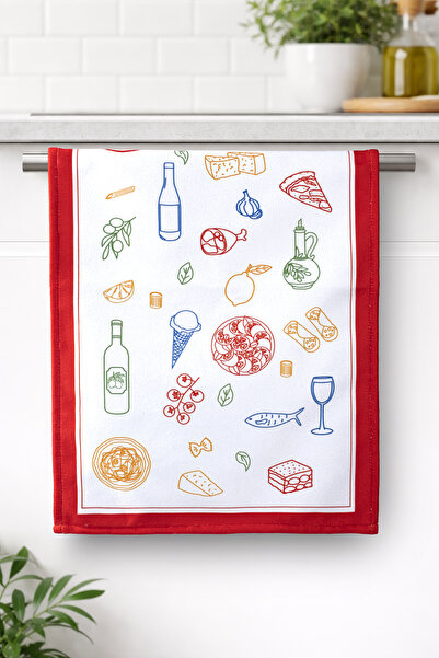 ASDİVA منشفة مطبخ مزخرفة بحواف حمراء من غوستو، ملونة وذات تصميم مميز، مقاس 35...