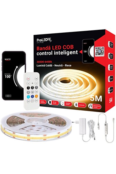 proled Kit bandă LED COB 5M CCT3 APP, Control inteligent, QR, Sincronizare mu...