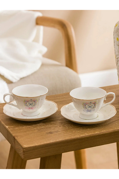 LC Waikiki Lcw Home Mixed Butterfly Printed Porcelain Coffee Cup Set for 2 Pe...