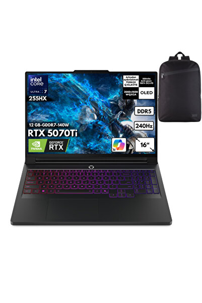 LENOVO Legion Pro 7 16IAX10H U7-255HX 64GB 2TB RTX5070Ti 16" Win 10 Home +S.Ç...