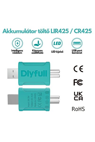 Hipolar Set 2 Incarcator 4 Acumulatori, LIR425 3.7V Dlyfull, pentru Pluta cu Led, Avertizori, Pescuit Noapte