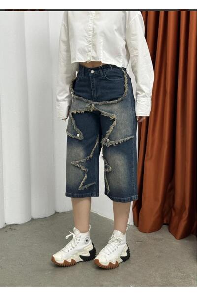 yesmoda Roxy Patchwork Detailed Denim Capri Pants