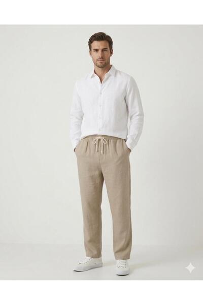 barozzi Men's Black Linen Muslin Trousers Comfortable Fit Baggy Lightweight F...