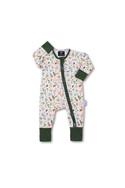 Zipster Pijama lungă din bambus cu fermoar reversibil, - Fluture, Verde multicolor, pentru fete - 62/68