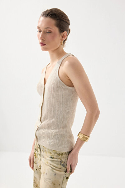Gusto V-Neck Linen Knitwear Vest - Stone