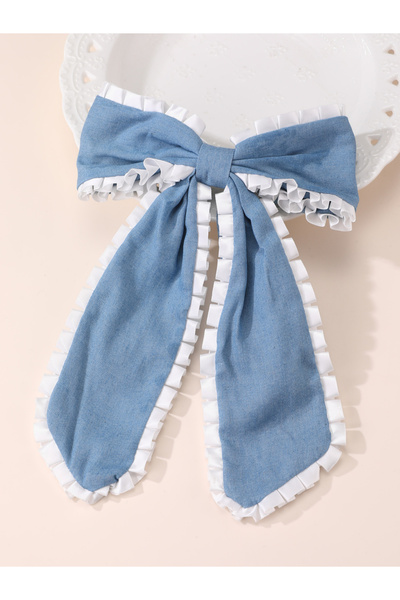 Take Two By Styli Blue Bow Hair Clip with Ruffle Trim