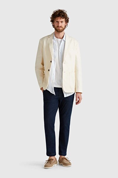 United Colors of Benetton Beige Men's Erk_Linen Blended Double Button Blazer ...
