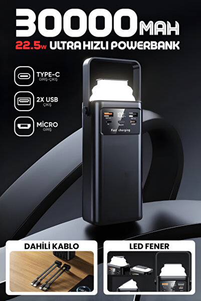 Enshall 30.000mAh ACL Kablolu Led Fenerli Taşınabilir 22.5W Hızlı Şarj Destek...
