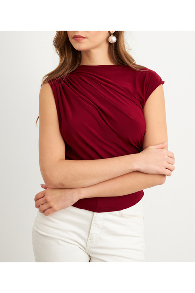 NEW JOURNAL Γυναικεία μπλούζα μπορντό με μισό ψαράδικο σχέδιο APP1205