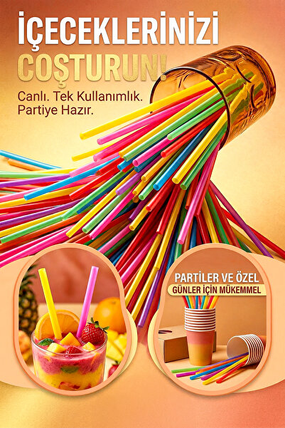 Shopping Faster 1 Adet - Renkli Pipet Tek Kullanımlık Frozen Soğuk, Sıcak İçecek