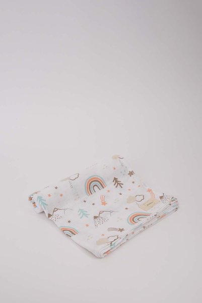 Bugula Muslin Baby Blanket 110X110Cm Rainbow Pattern Single Layer Muslin Newborn Swaddle
