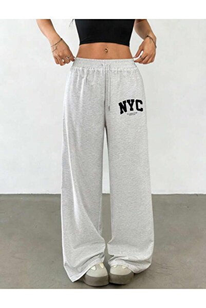 Le Vion Oversized Wide Leg Relaxed Fit Women's Sweatpants with Print Detail