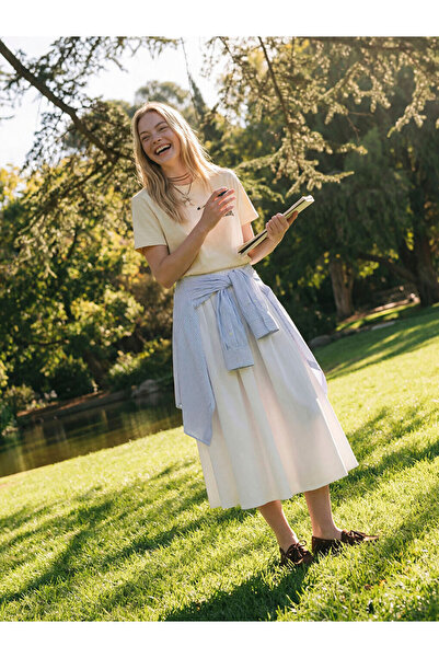 LC Waikiki White Elastic Waist Poplin Flared Skirt