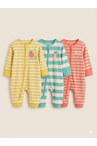 Next Baby Pamuklu Meyve Desenli Ayaksız 3'lü Tulum Set