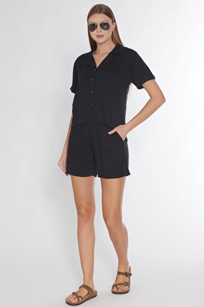 FLZ Women's Black Buttoned Shorts Pajama Set Comfortable Summer Home Wear Set...