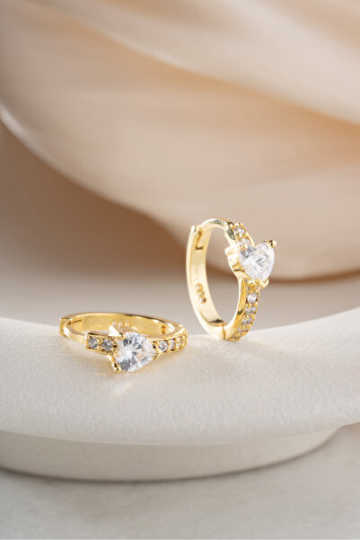 Zundesilver Zircon Heart Stone Gold Color 15 mm Hoop Earrings