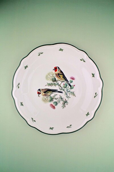 Bursa Porselen Dekor Goldfinch Green Mesh Porcelain Serving/Wall Plate