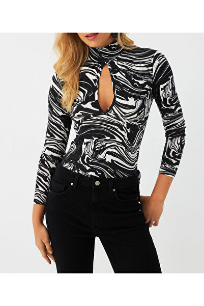 NEW JOURNAL Women's Black Front Drop Patterned Blouse App1236