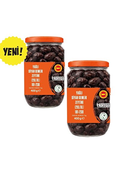 Harras Yağlı Siyah Gemlik Zeytini 181-230 Dane (2XL/XL) İri Tane 2 x 400 gr C...