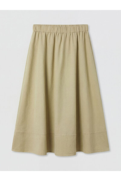 LC Waikiki Μπεζ φούστα τζιν με ελαστική μέση και φαρδιά γραμμή