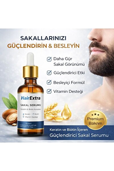 hairextra Keratin & Biotin Sakal Serumu 50 ml – Gürleştirici, Güçlendirici & ...