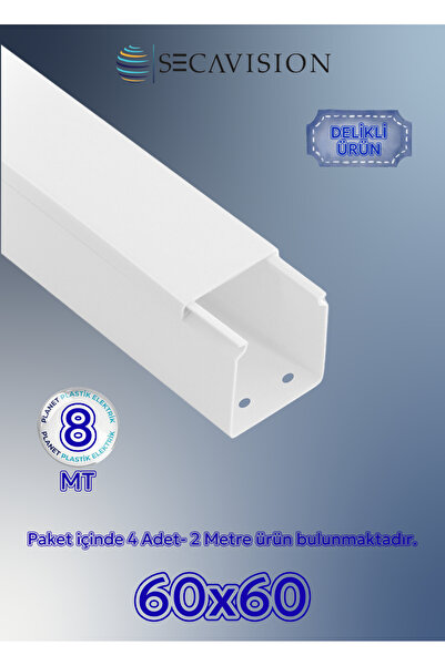 SECAVISION 60x60 Delikli PVC Kablo Kanalı- Beyaz- (8 mt) 60x60 mm