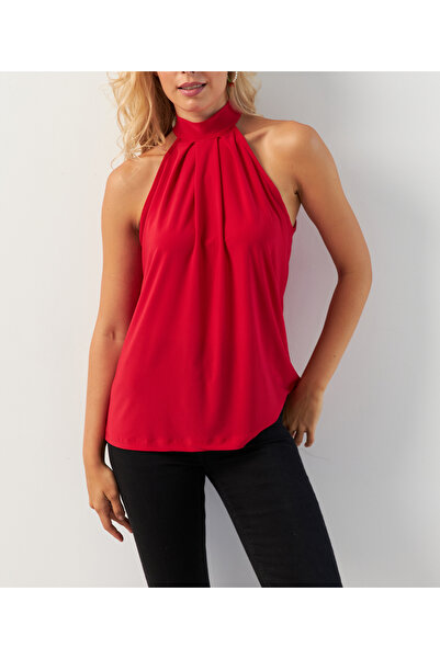 NEW JOURNAL Women's Red Halter Neck Blouse App1273
