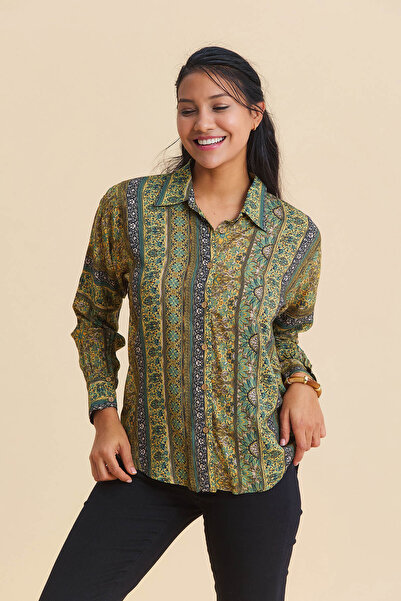 Los banditos Bluză etnică cu guler tip cămașă și nasturi