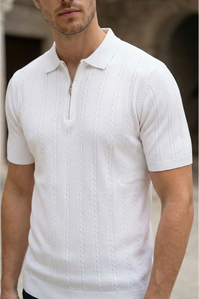 SAYZEN YOUR SHİNE Ανδρικό μπλουζάκι με βασικό γιακά πόλο και πλεκτή λεπτομέρεια