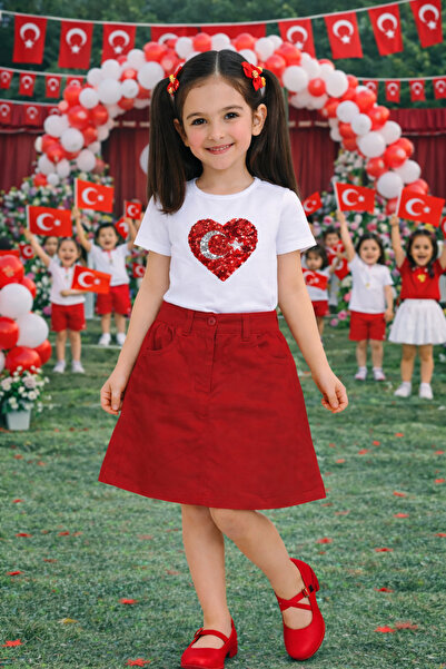 HER ŞEY NOTA www.herseynota.com Body alb pentru fete cu inimă roșie, detaliu ...