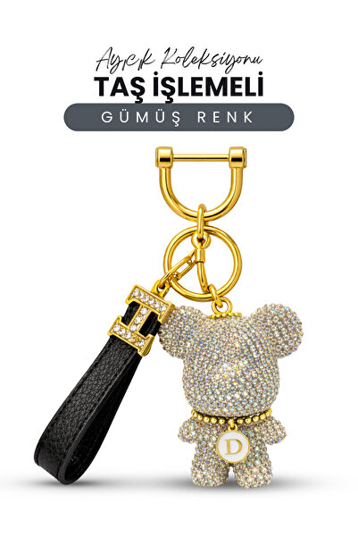 Baghes Μπρελόκ με λουράκι με σχέδιο αρκουδάκι από ασημί πέτρα, συμβατό με τσά...