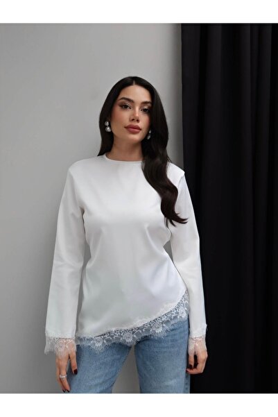 solena sln Γυναικεία δαντελένια μπλούζα με λεπτομέρειες και δέσιμο στην πλάτη...