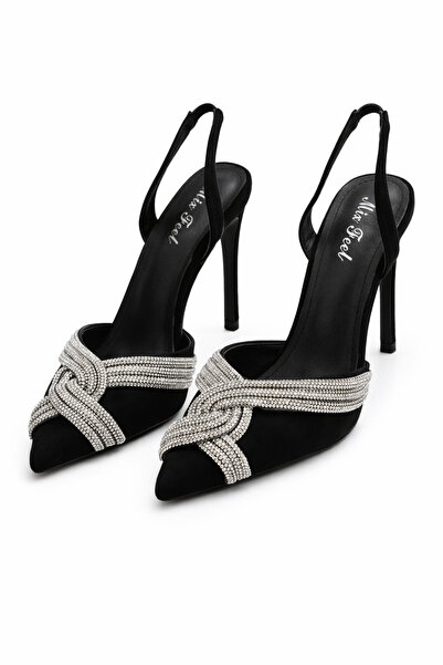 Diva Exclusive Fashion Pantofi damă negri tip slingback cu aplicații străluci...