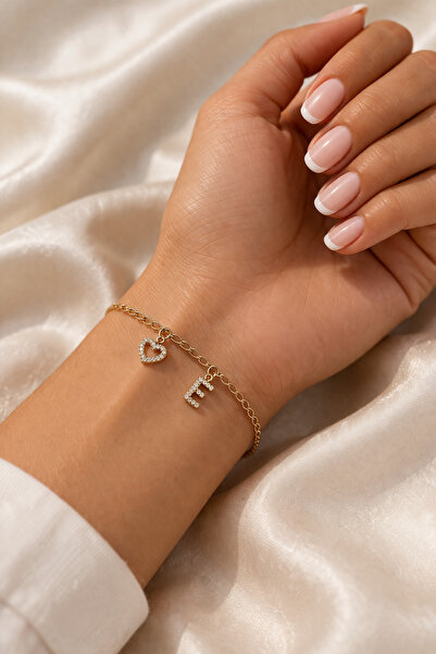 FIORA AKSESUAR E and Heart Zircon Stone Steel Bracelet for Lover, Self-Gift B...