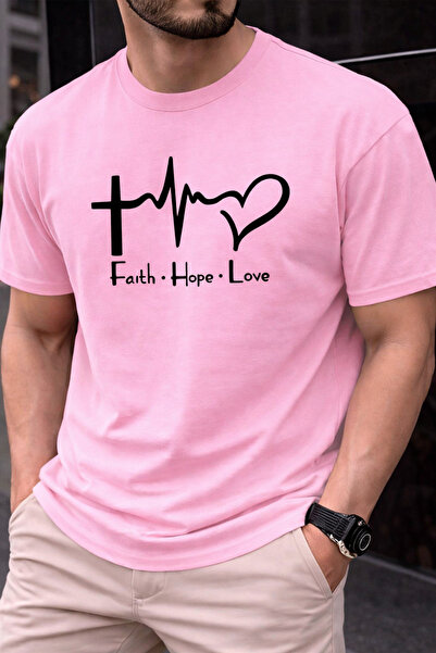 VODEXA Men's Oversize T-Shirt Fai̇th Printed 100% Cotton T-Shirt Comfortable Fit