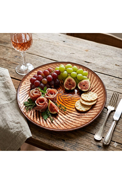 pumikaia Premium Serving Platter - terracotta brown & golden beige, 27 cm dia...