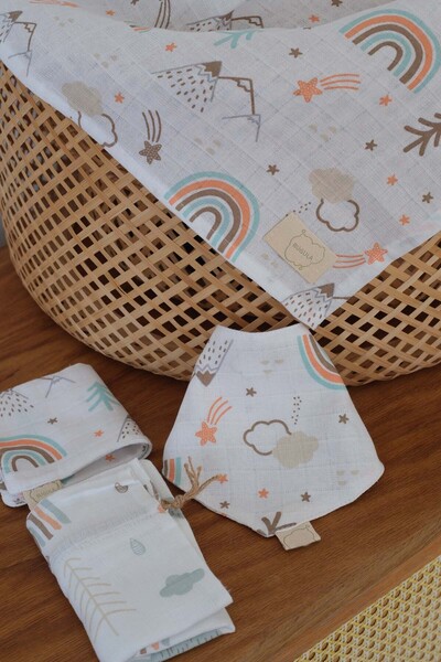 Bugula Muslin Baby Blanket 110X110Cm Rainbow Pattern Single Layer Muslin Newborn Swaddle