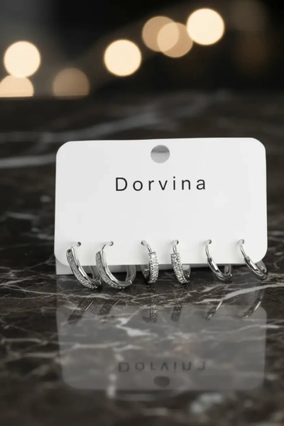 Dorvina طقم أقراط نسائية مرصعة بحجر الزركون لون فضي من النحاس لا يفقد بريقه م...