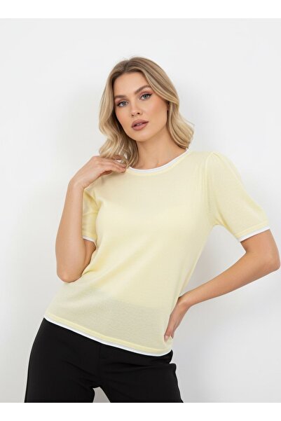 Arbucky Women's Crew Neck Short Sleeve Slim Knit Sweater