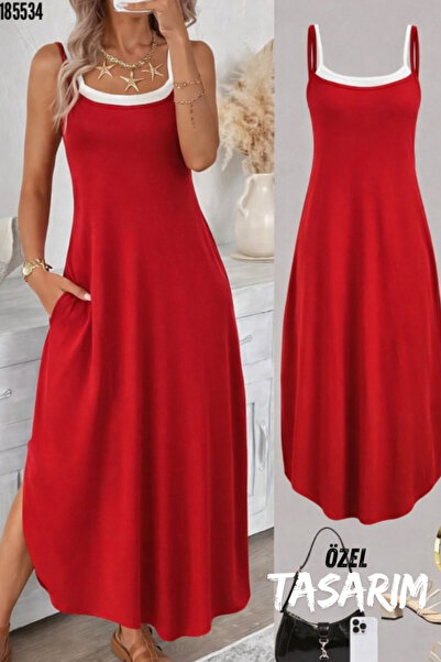 Kokosh moda Rochie lungă din viscoză cu bretele și guler rotund pentru femei